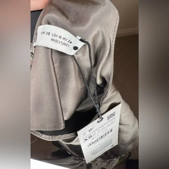 Zara Ruched Slip Dress Midi Satin Feel Size XS Grey Cocktail Party - Picture 6 of 10